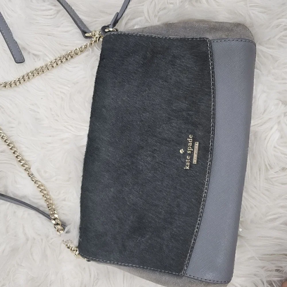 Kate Spade Laurel Way Haircalf Greer Crossbody Shoulder Bag Purse Smoky Gray